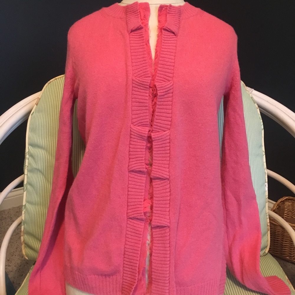 Juicy Couture Wool Cashmere Blend Pink Cardigan with Cute Ruffle Detail
